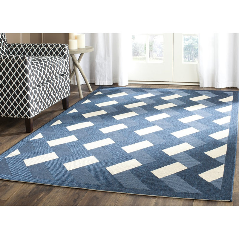 Tapis bleu marine / beige Arneshia, Rectangle 4 pi x 5 pi 7 po