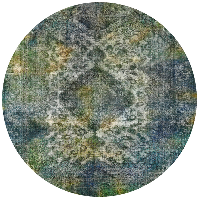 Tapis oriental vert / jaune / noir, Rond 4 pi