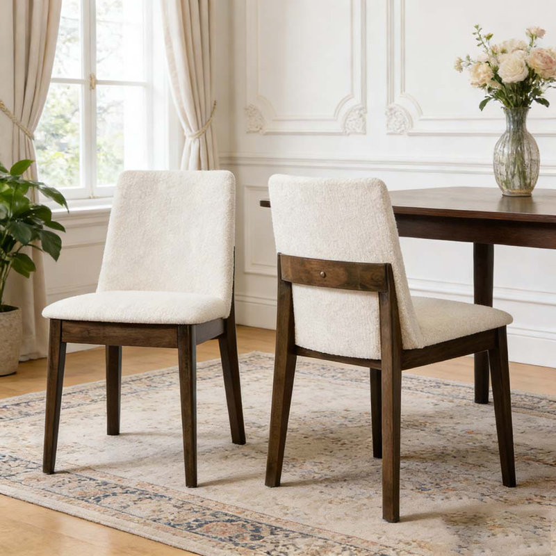 Upholstered Armless Dining Chairs, Beige,Walnut
