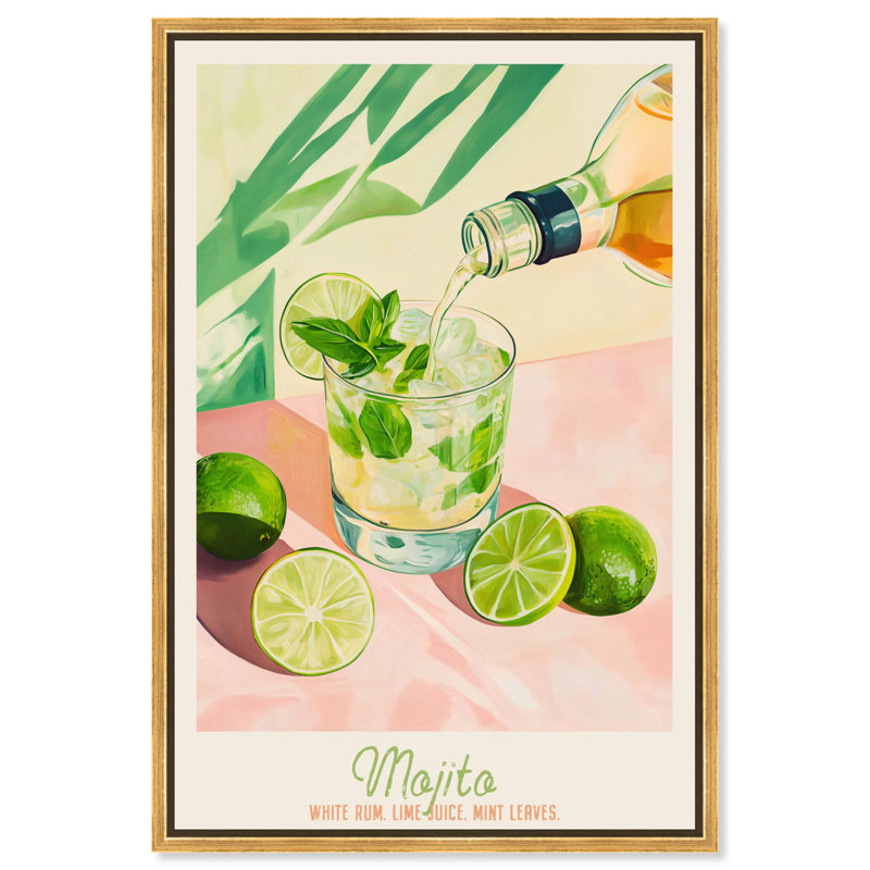 «Mojito Recipe Poster Canvas Trendy Bar Cart Art» par , H 37 po x l 25 po, Cadre doré