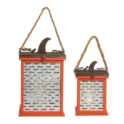 Ensemble de 2 lanternes citrouilles d'Halloween multicolores en métal Transpac 19 po