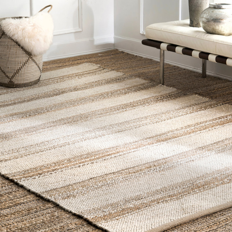  Tapis rayé en jute naturel Ren, Rectangle de 5 pi x 8 pi