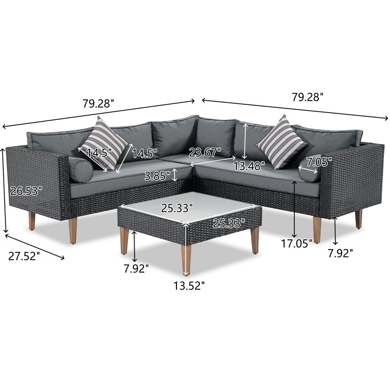Olivander Polyethylene (PE) Wicker 5 - Person Seating Group with Cushions, Black, Black