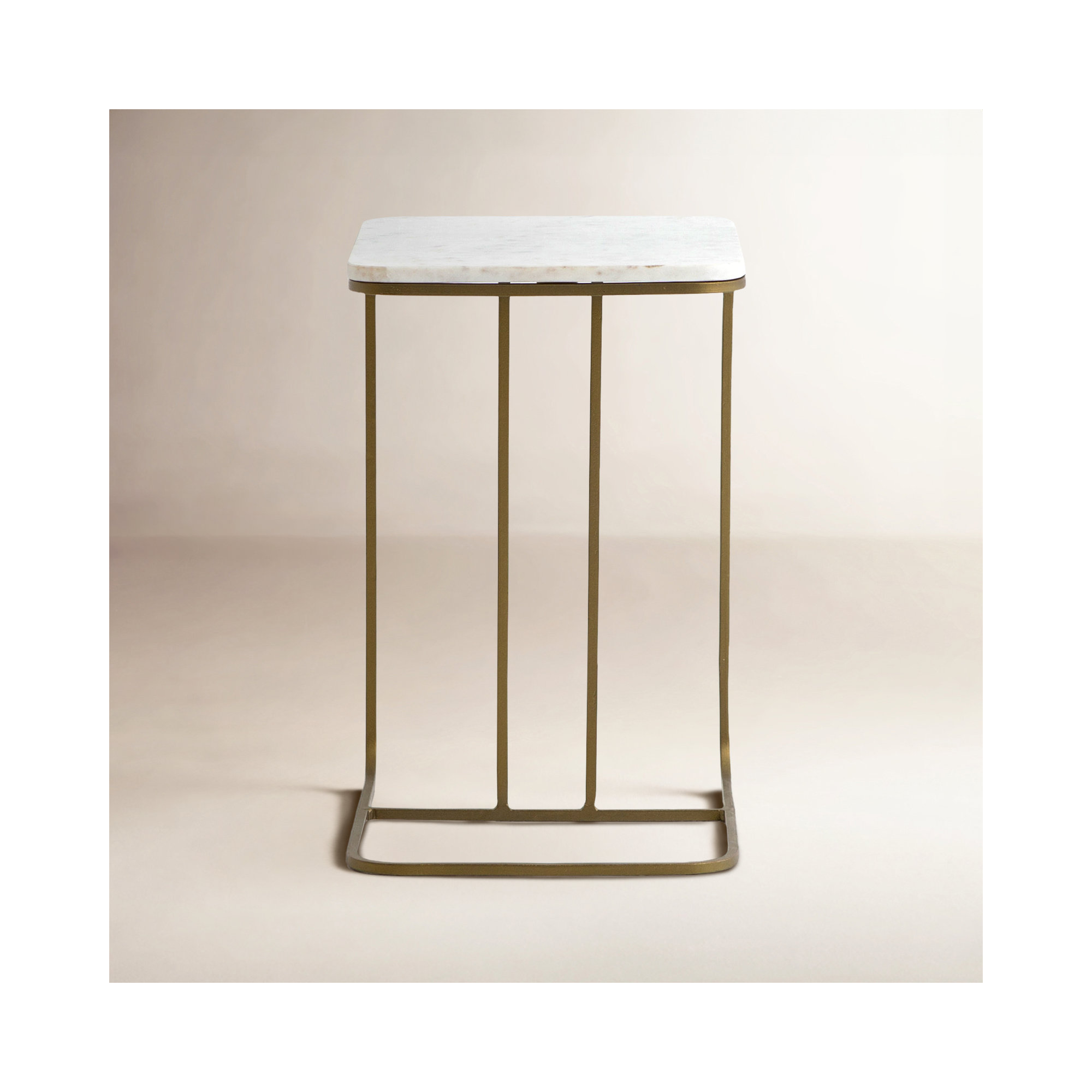 Erlinda End Table, White, Brass