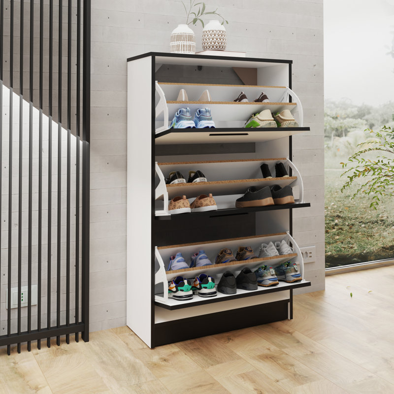 Arrisson 18 Pair Flip Down Shoe Storage, White/Black