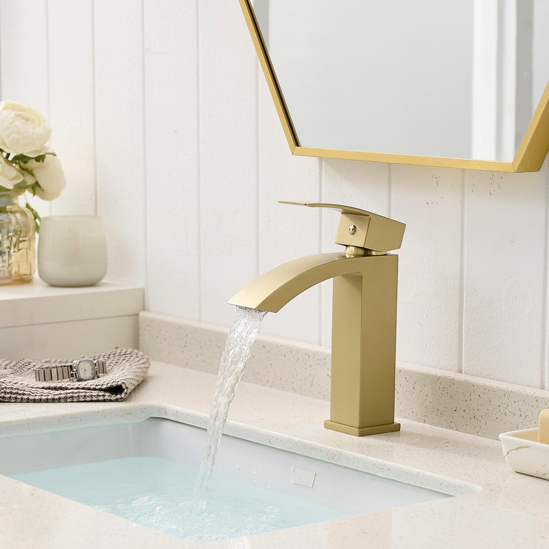 Geometric Shaped Brushed Gold Tap - Deck-Mounted, Modern Bathroom Spout Side , 1 Hole Faucet