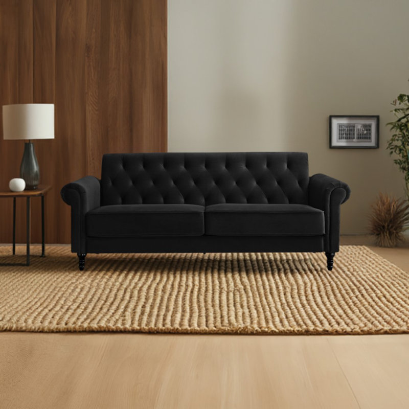 Rainsburg 3-Seater Velvety Sofa, 3, Black
