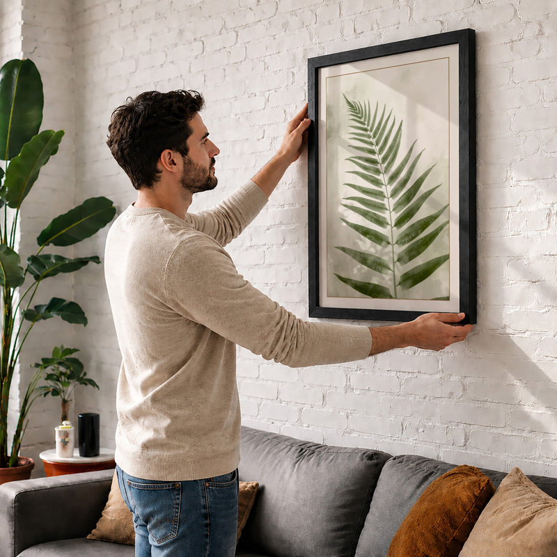 Delicate Fern Study Botanical - Framed Print, Black, A3 - 42.0 x 29.7 cm