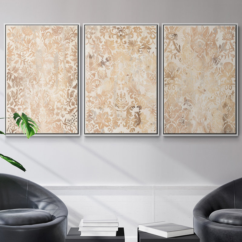 " Walnut Damask I " 3 - Pieces, 40" H x 78" W, White