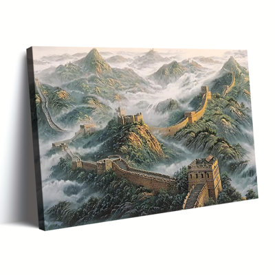 Tableau sur toile encadré représentant la Grande Muraille de Chine, prêt à accrocher, pour salon, chambre ou décoration intérieure.