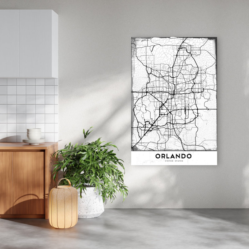 «Orlando City Map», art contemporain abstrait, impression d'art mural, H 60 po x l 40 po