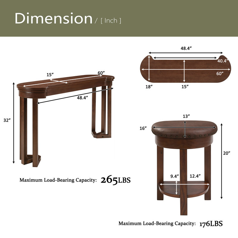 Ensemble de table de bar 4 pièces avec 3 tabourets de bar rembourrés en polyuréthane, table de petit-déjeuner avec 3 tabourets rembourrés