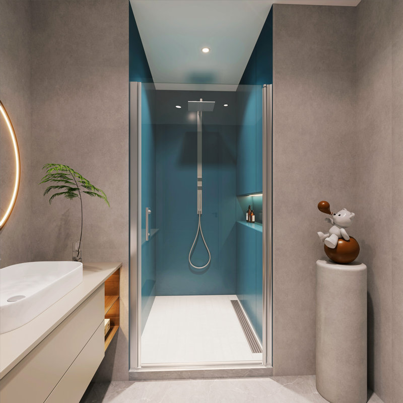 Porte de douche universelle, ouverte à l'extérieur, avec verre trempé de 1/4 po, Chrome