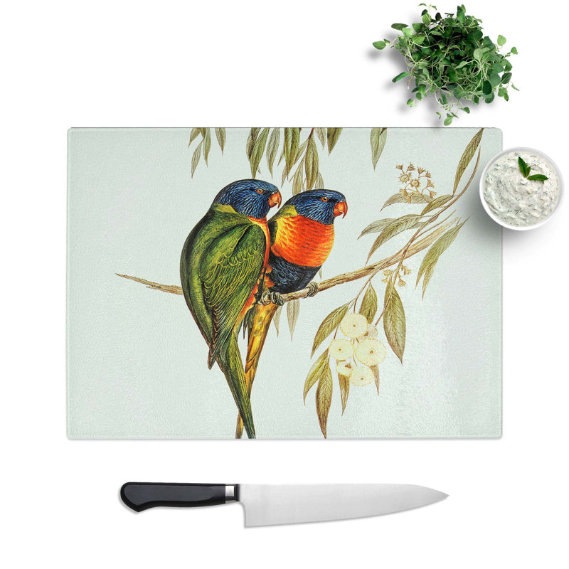 Tempered Glass Swainson's Lorikeets by Elizabeth Gould Chopping Board, 39 cm W x 28.5 cm L