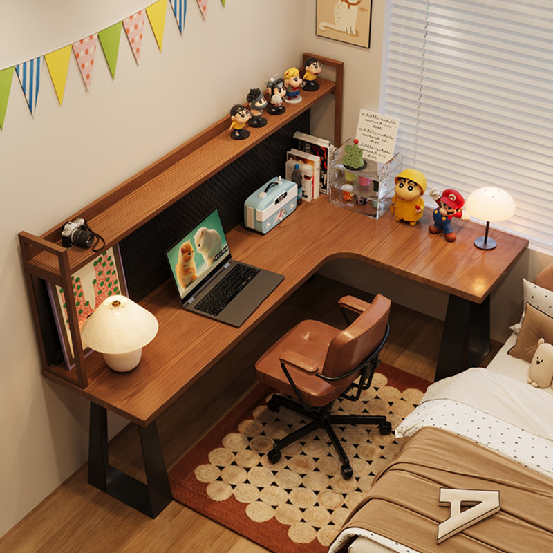 Brown L-Shaped Solid Wood writing desk