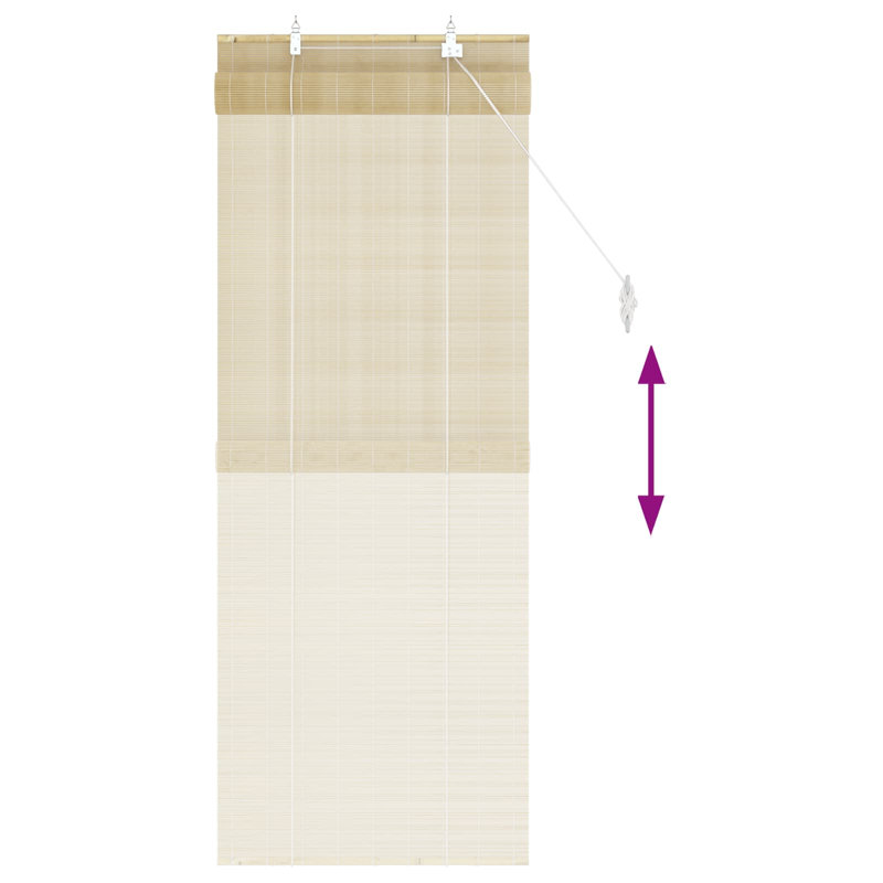 Bamboo Roller Blind, Natural, 60 cm W x 160 cm L