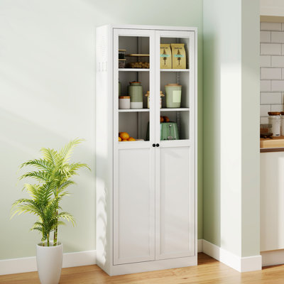 Metal Kitchen Pantry Cabinet - 72" Tall 2-Door 5 Adjustable Shelves, White Freestanding Cabinet for Kitchen/Pantry