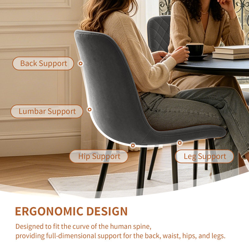 Velvet Modern Upholstered Dining Chair  , Grey