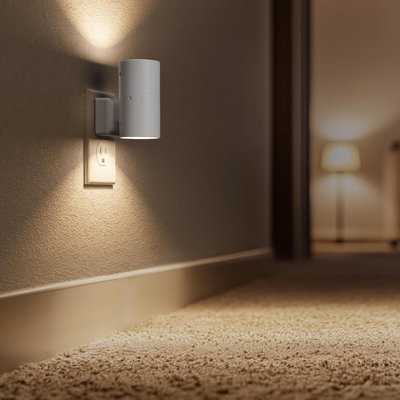 Solar Style Black Plug-In Night Light With Light Sensor, 3000K Warm White, Sliding Dimmer