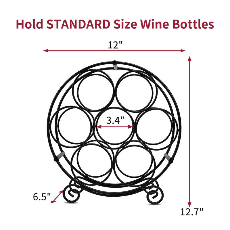 Porte-bouteilles de comptoir, support de rangement pour 7 bouteilles, support de rangement en métal autoportant, porte-bouteilles inclus - Noir