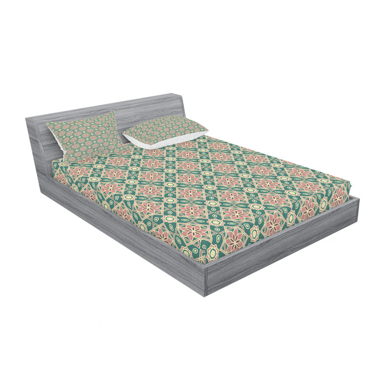 Microfiber Geometric Sheet Set, Full/Double Sheet Set with Fitted Sheet