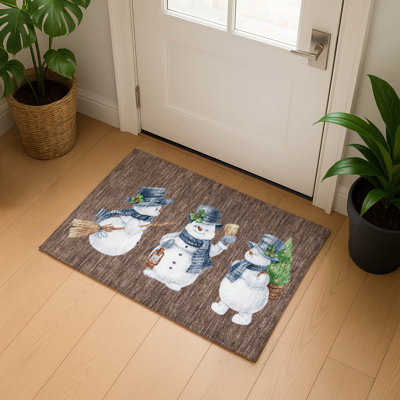 Premium Machine Washable Ingrassellino AMF1826 Happy Snowmen Holiday Rug