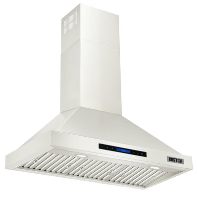 Hotte murale à conduit 36 pouces Kostch en acier inoxydable, puissance d'aspiration de 600 pi³ / min avec commande à écran tactile, filtres amovibles et lumières DEL, blanc