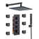 3-Function LED Light Thermostatic Rainfall Shower System with 6 Body Jets and Rough-in Valve