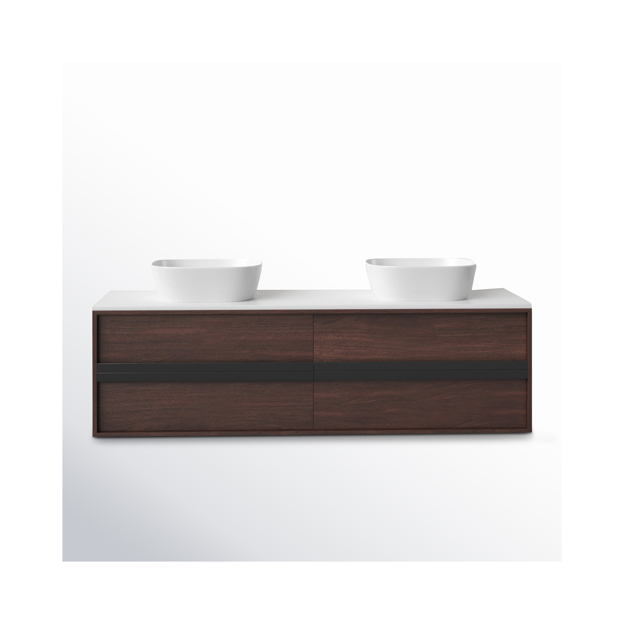 Sintra 71.54" Wall Mounted Double Bathroom Vanity Set, Gloss White, Dark Walnut