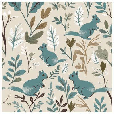 Teal Squirrels With Leaves Bath Mat