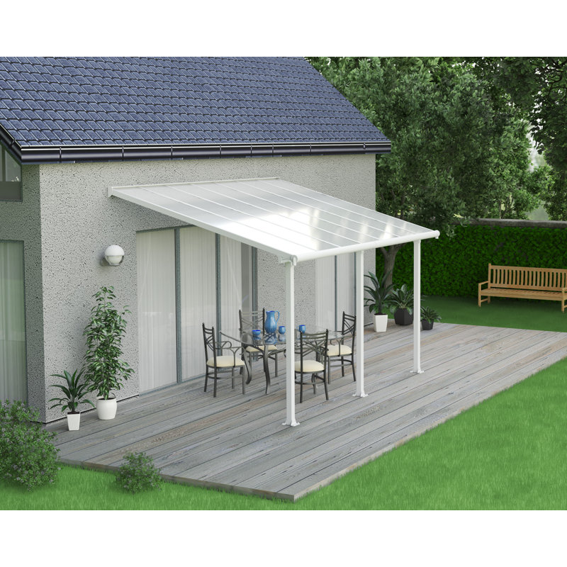 Palram - Canopia Olympia 9' 8" D x 14' W Polycarbonate Aluminum Stationary Patio Awning White, 10' H x 14' W x 10' D, White