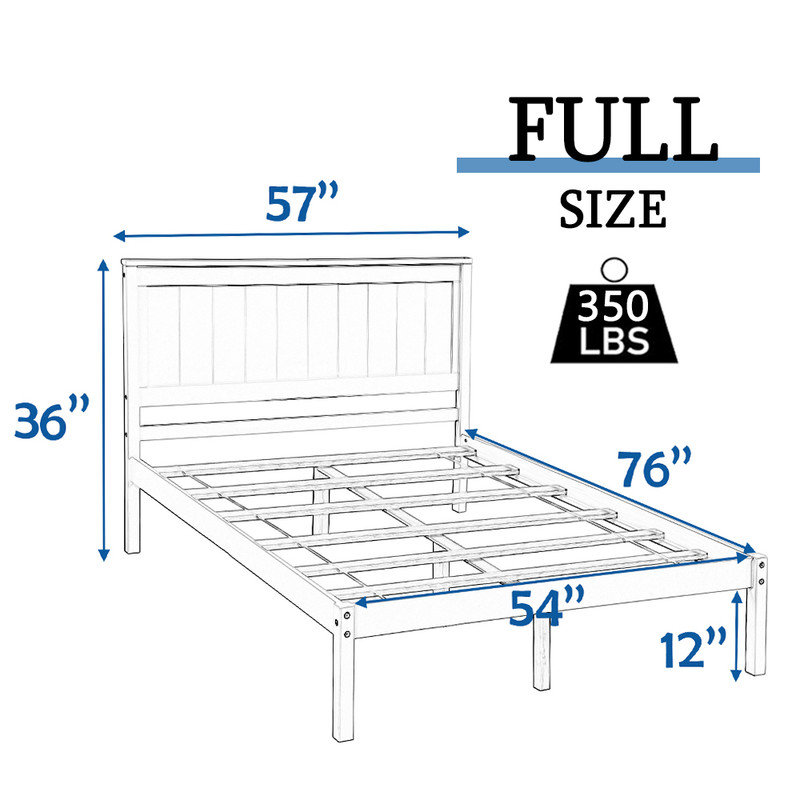  Base de lit plateforme en bois avec tête de lit Varmo, Double, Blanc