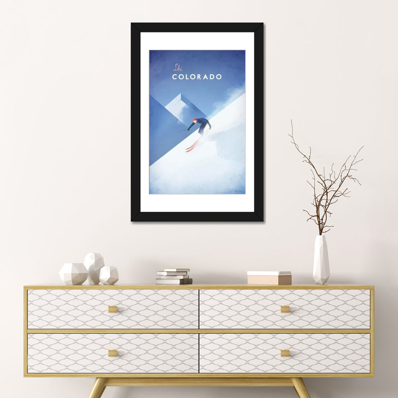 «Ski Colorado», impression sur toile tendue, H 32 po x l 24 po x P 1 po, Papier d'art encadré noir, Blanc