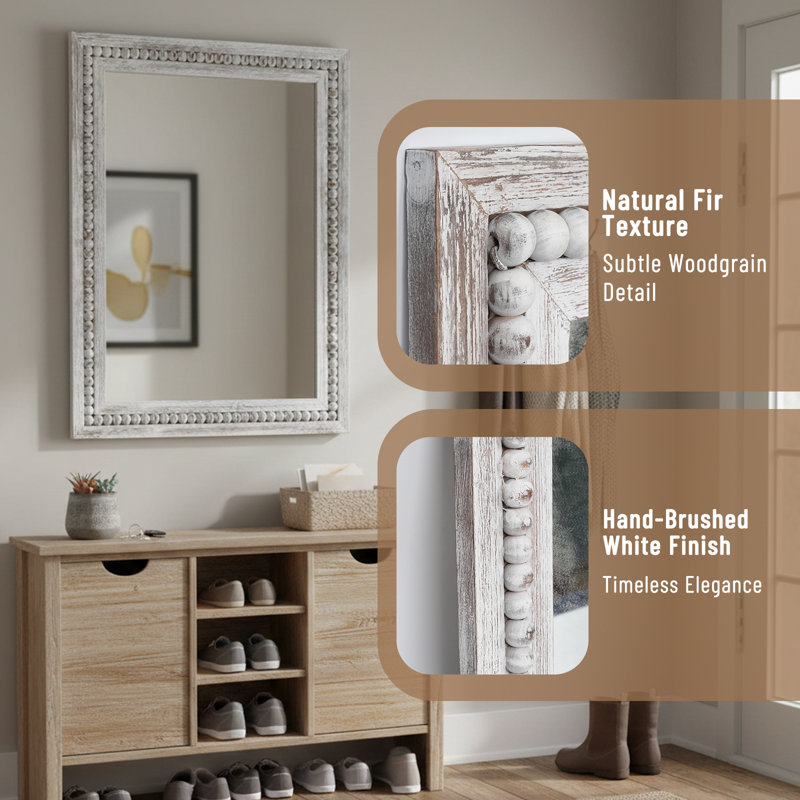 Decorative Rectangular Solid Wood Wall Mirror With Beaded Frame