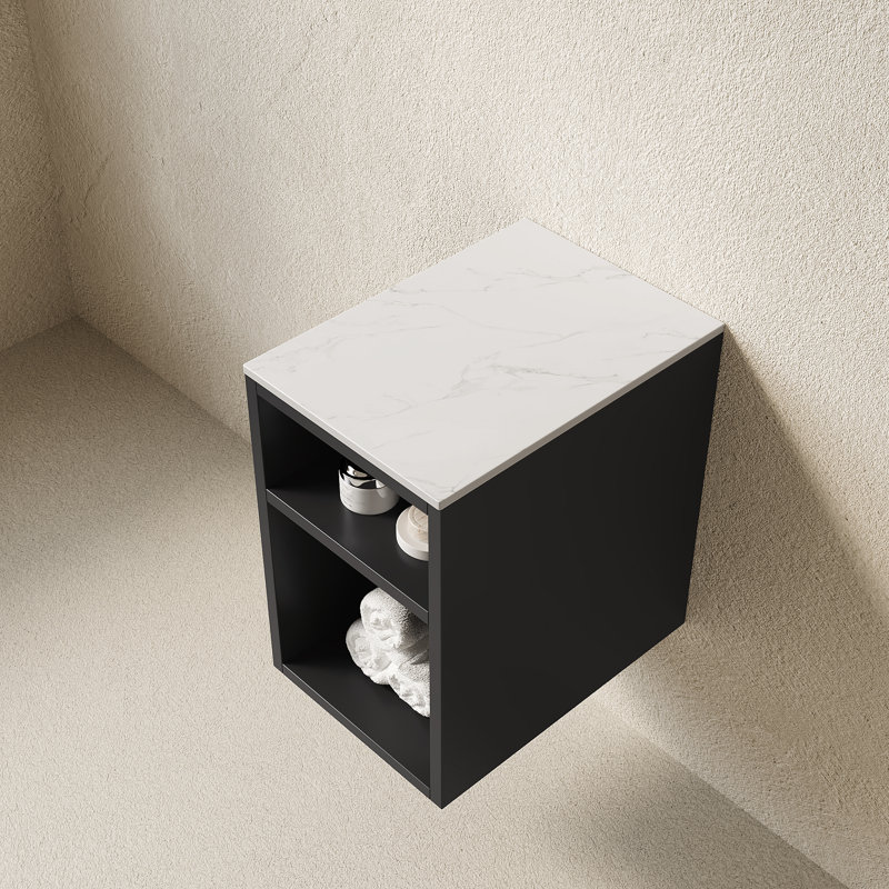 Armoire de rangement murale étroite de 12 pouces avec plateau en pierre frittée noir mat