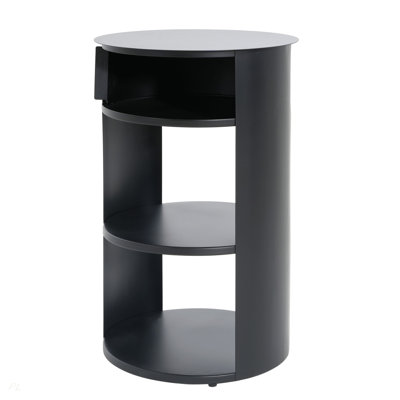Indoor 3-Tier Metal Round Side Table with Sliding Door Cabinet