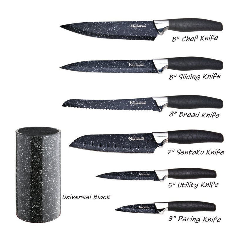 New England Cutlery 7 Piece Carbon Steel Knife Block Set