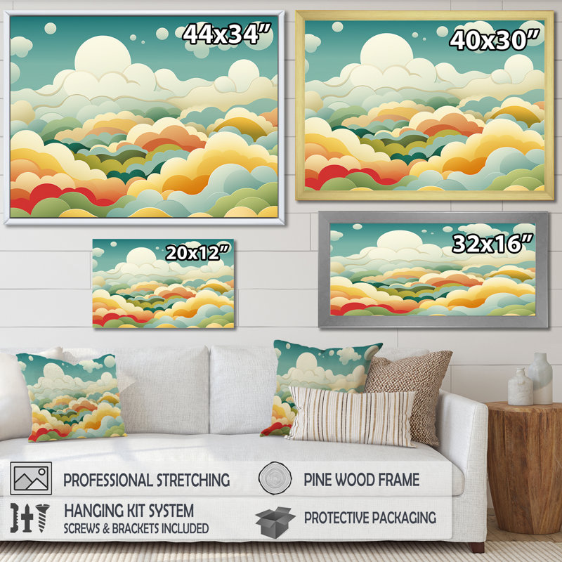Motif de ciel minimalisme bleu et jaune - art mural ciel, Cadre de coin blanc fermé, H 30 po x l 40 po x P 1,5 po