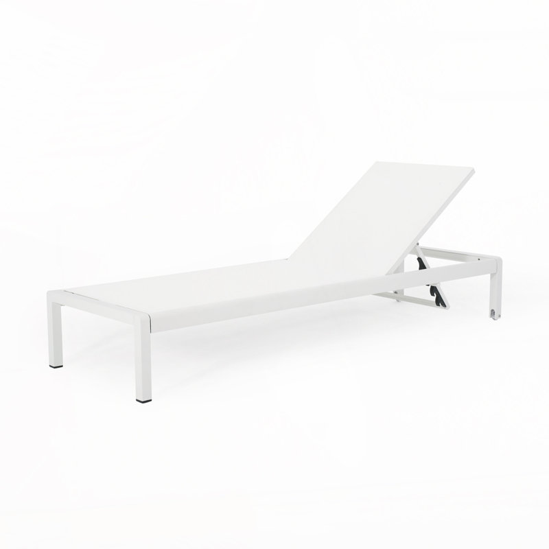 Chaise longue d'extérieur avec structure en aluminium durable réglable à 5 niveaux et filet en polyester enduit de PVC, Blanc