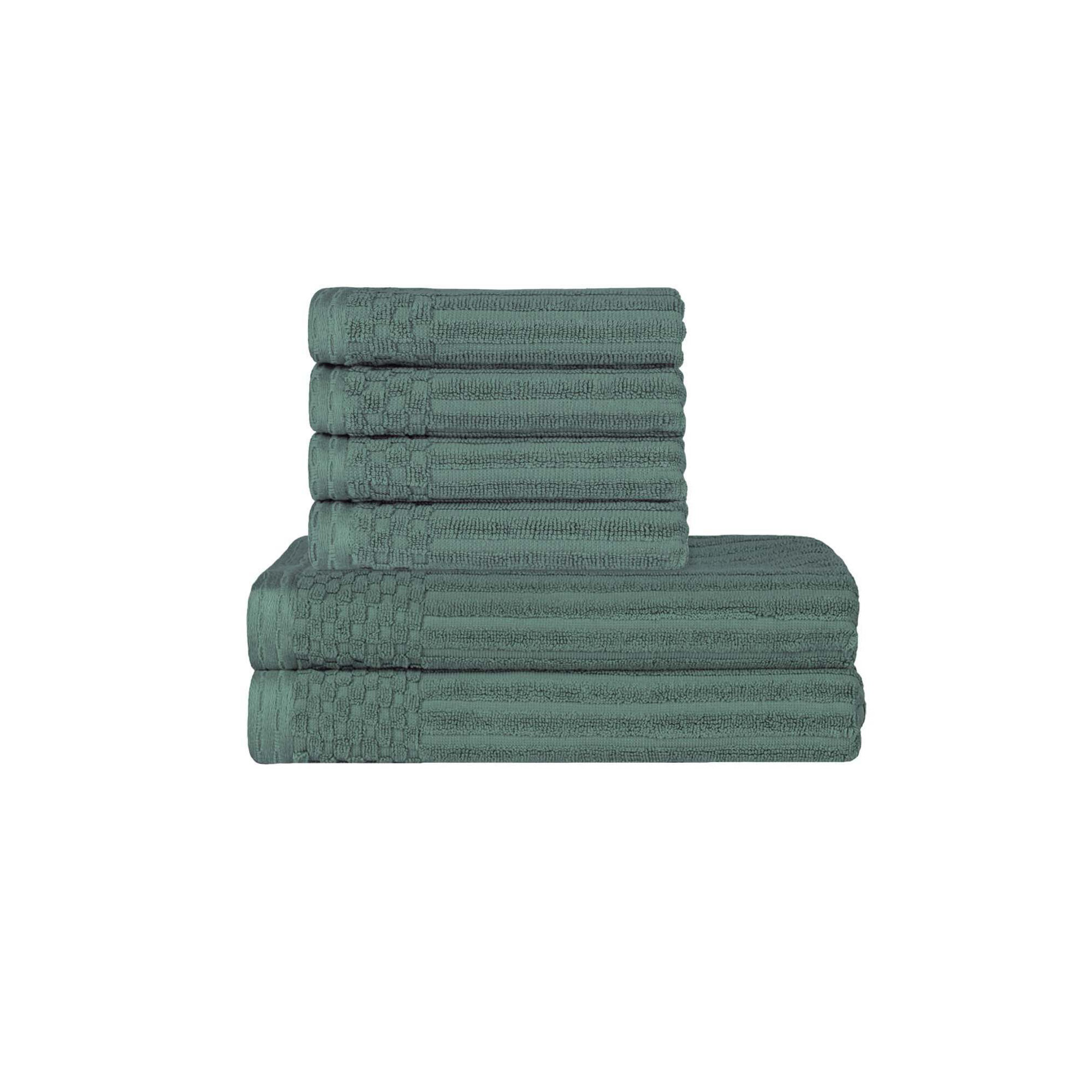 Ribbed Cotton Absorbent Heavy Hand and Bath Towel Set, Basil