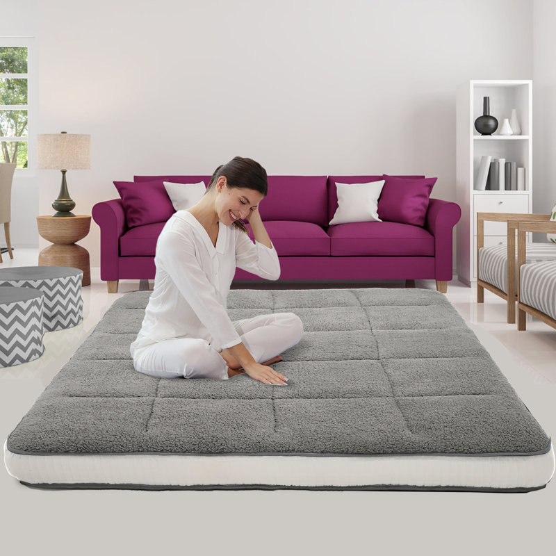 Paoli Japanese Floor Mattress, 4" Thick Sherpa Fleece Futon Mattress, Roll Up Sleeping Pads, Reversible and Portable Folding Foam Floor Bed Tatami Mat