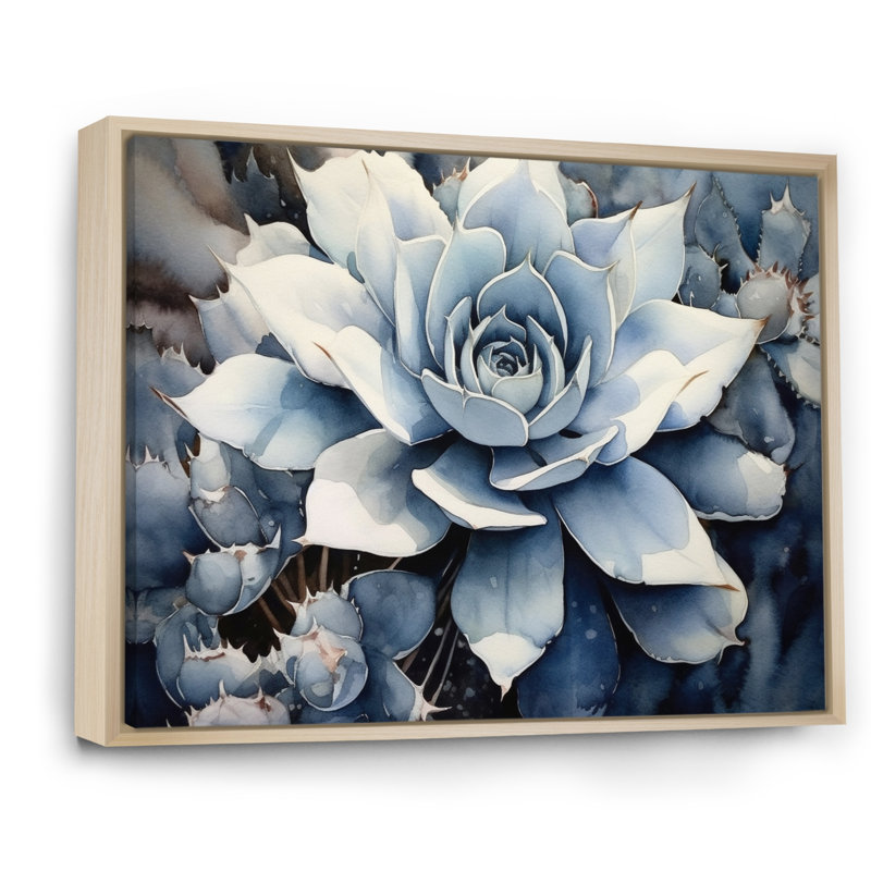 «Blue Blue Cactus Minimal Collage I» sur toile, H 16 po x l 32 po x P 1 po, Cadre naturel flottant
