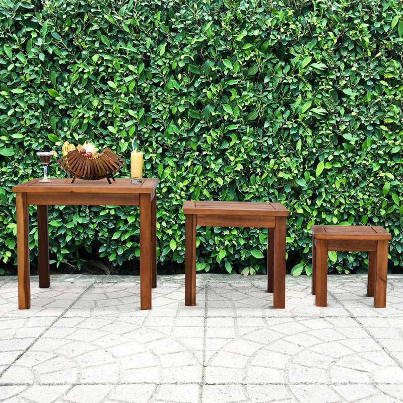 Ensemble de 3 tables gigognes d'extérieur avec structure en bois d'acacia et design multifonctionnel Outsunny