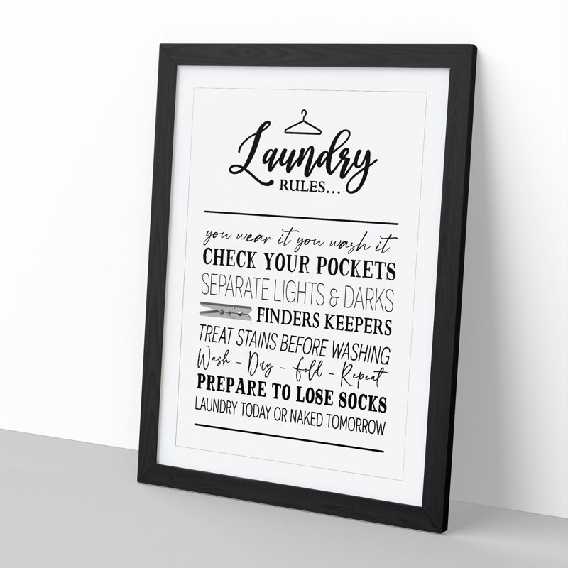 Laundry Rules - Framed Print, Black Framed, 36cm H x 27cm W x 2cm D