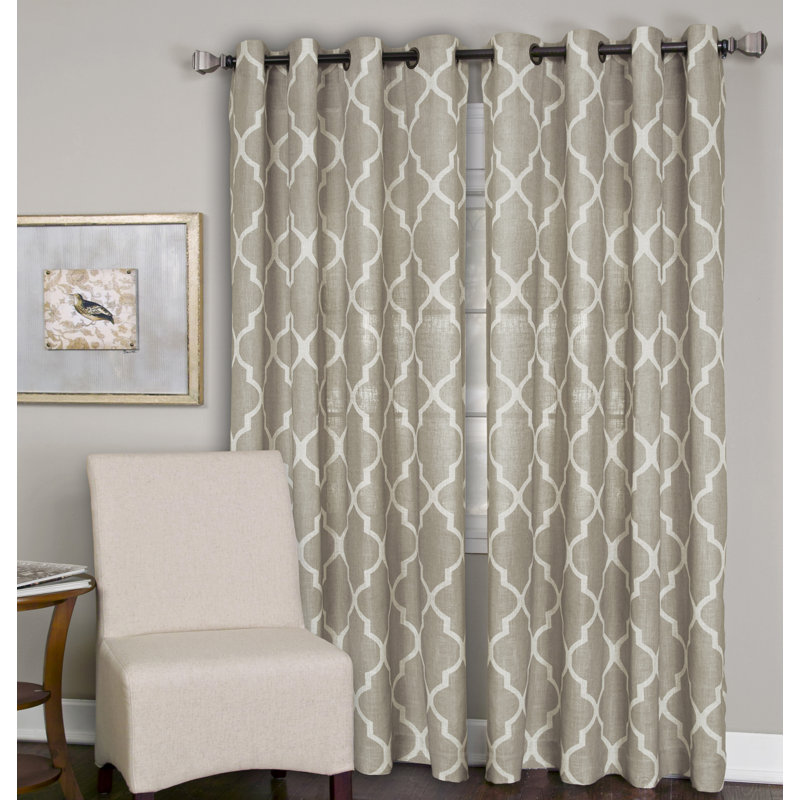 Panneau de rideau simple semi-diaphane à motif géométrique avec œillets, l 52 po x L 120 po, Lin