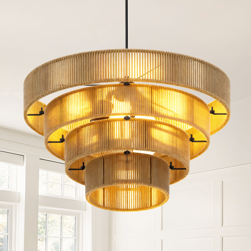 Luminaires de lustre en corde de chanvre tissés à la main à 4 niveaux Farmhouse, luminaires suspendus rustiques réglables 4 lumières Boho