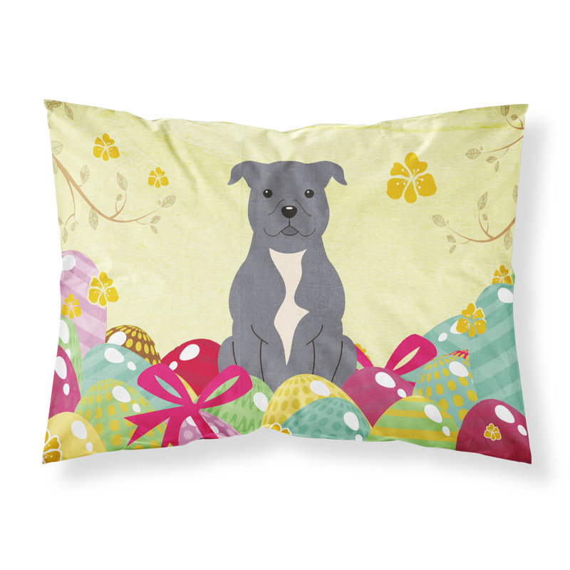 Taie d’oreiller œufs de pâques, Staffordshire bull terrier gris