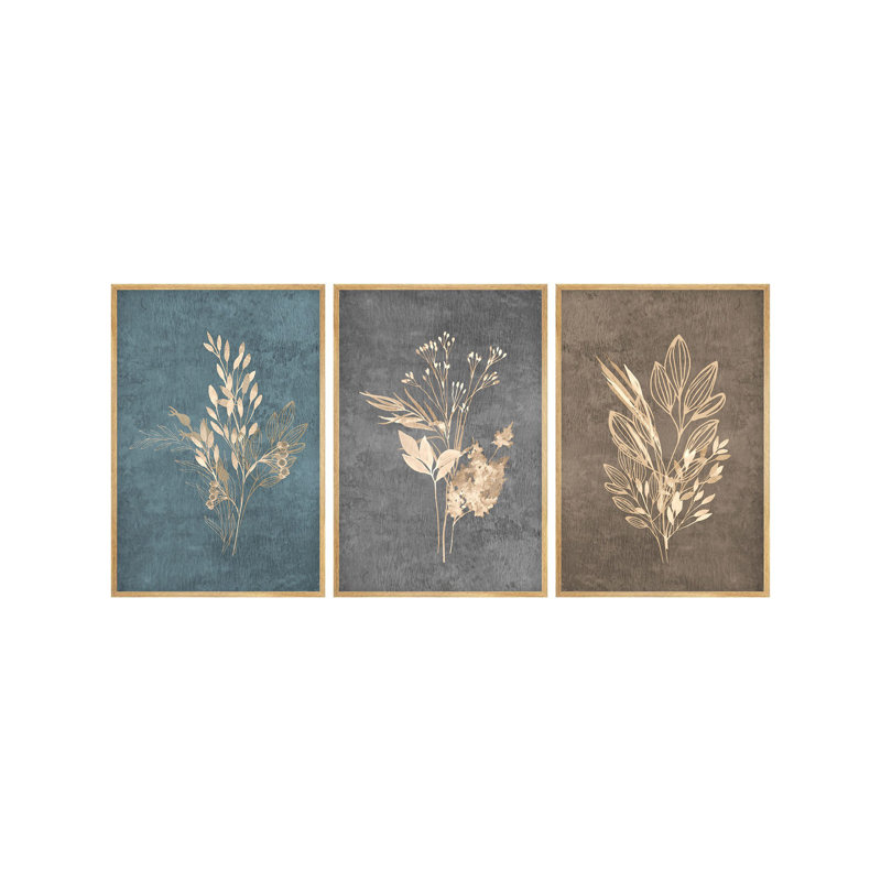 Élégantes peintures décoratives en panneau de fibres à densité moyenne (3 pièces), 11,8 po x 15,7 po chacune | Cadre 100% bois massif, épaisseur: 0,8 pouce | Magnifique art mural pour le salon et la chambre à coucher, esthétique moderne, facile à accrocher