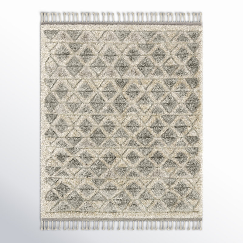 Keshaun Hand Knotted Wool Geometric Indoor Rug, Rectangle 8'6" x 11'6"