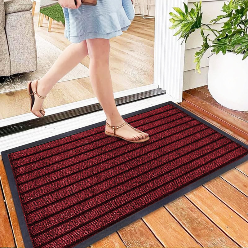 Non-Slip Heavy-Duty Indoor Outdoor PVC Rubber Door Mat, Burgundy, 80cm W x 300cm L